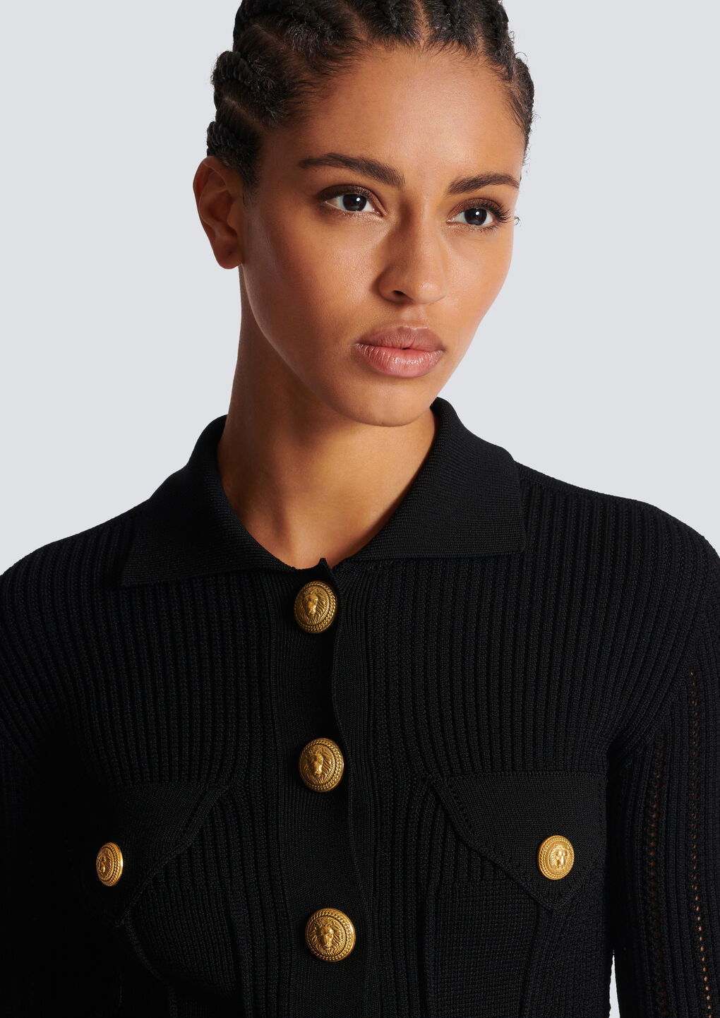 Balmain Button-embellished Ribbed Cardigan In Black