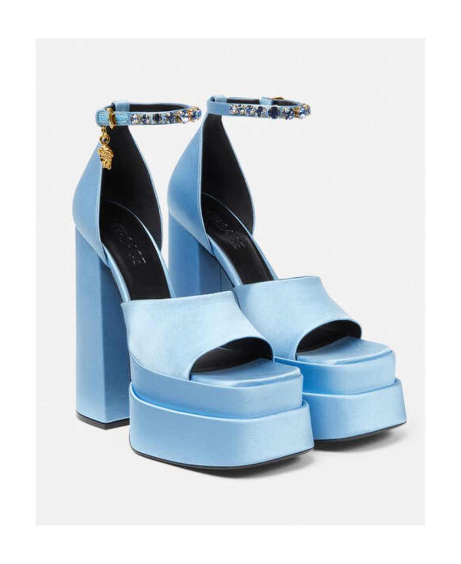 Versace Medusa Charm Platform Sandals In Blue
