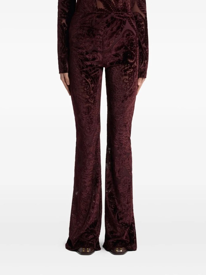 Etro Flared Trousers With Jacquard Effect In Burgundy