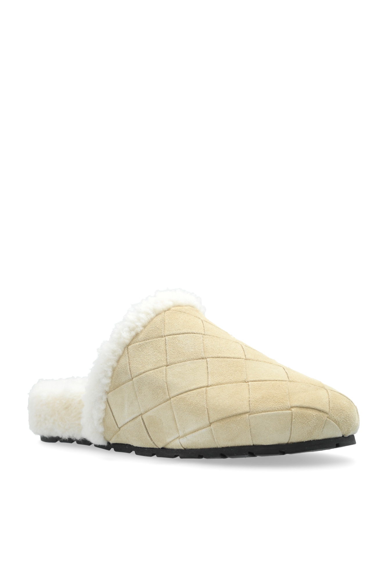 Bottega Veneta Reggie Woven Suede Slipper Mules In Nude