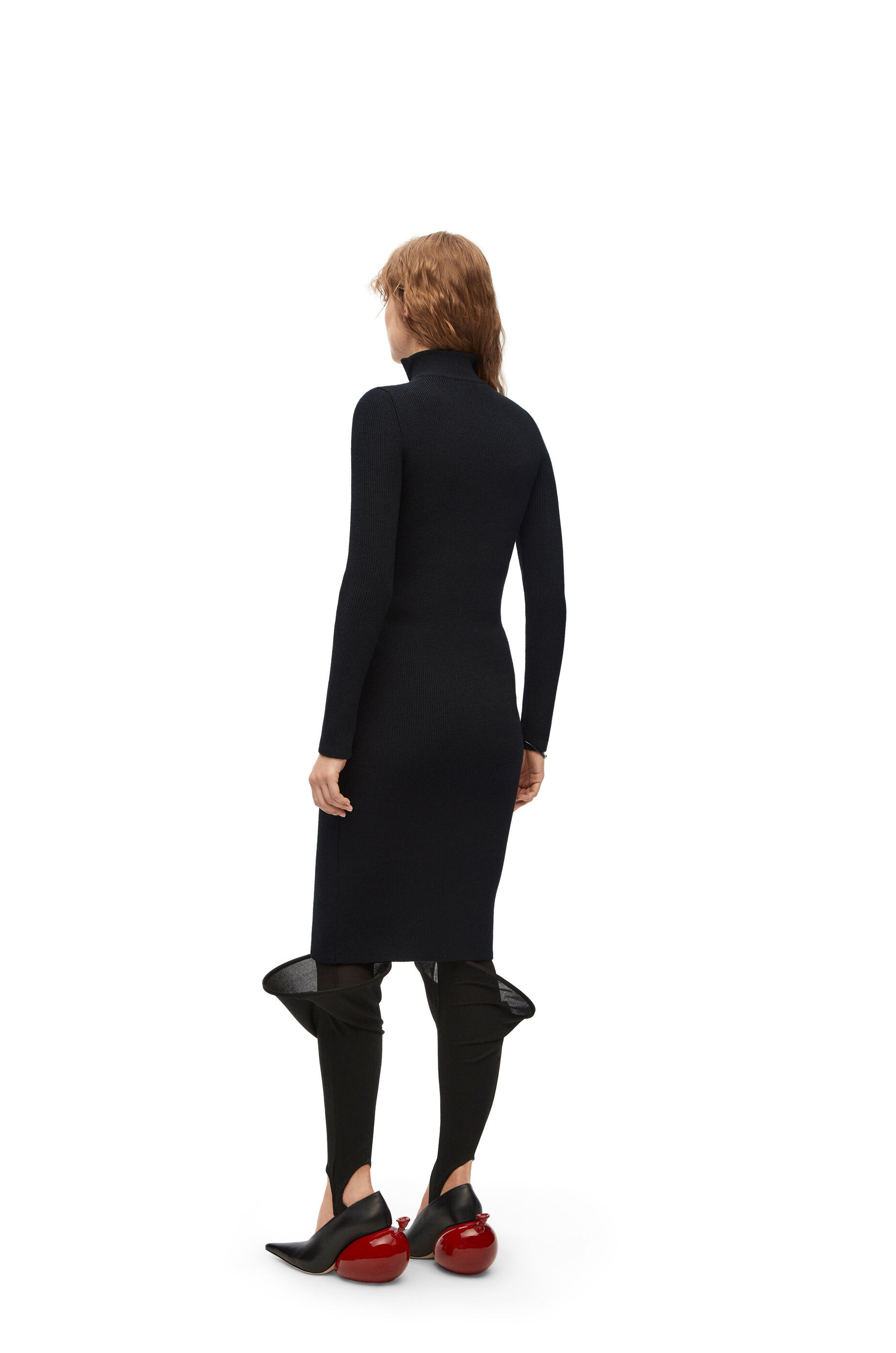 Loewe Zip Up Midi Dress In Wool In Black