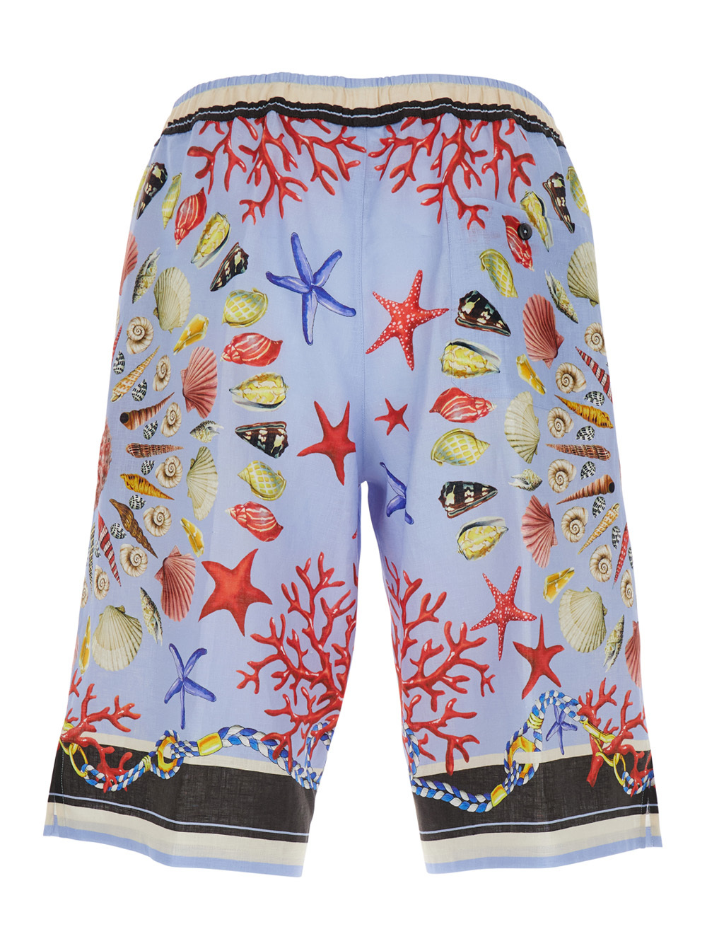 Dolce & Gabbana Multicolor Shorts With Elastic Drawstring And All-over Print In Linen Man In Blue