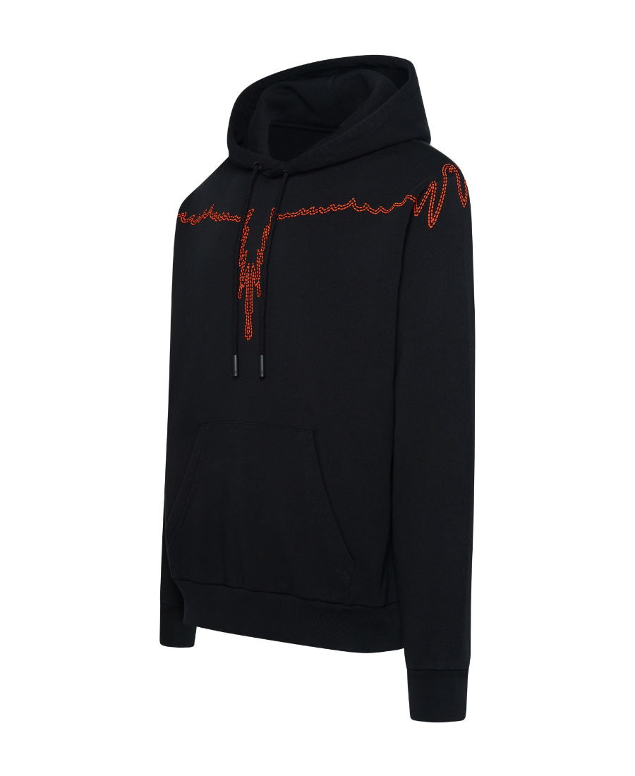 Marcelo Burlon County Of Milan Stitch Wings Cotton Hoodie In Black