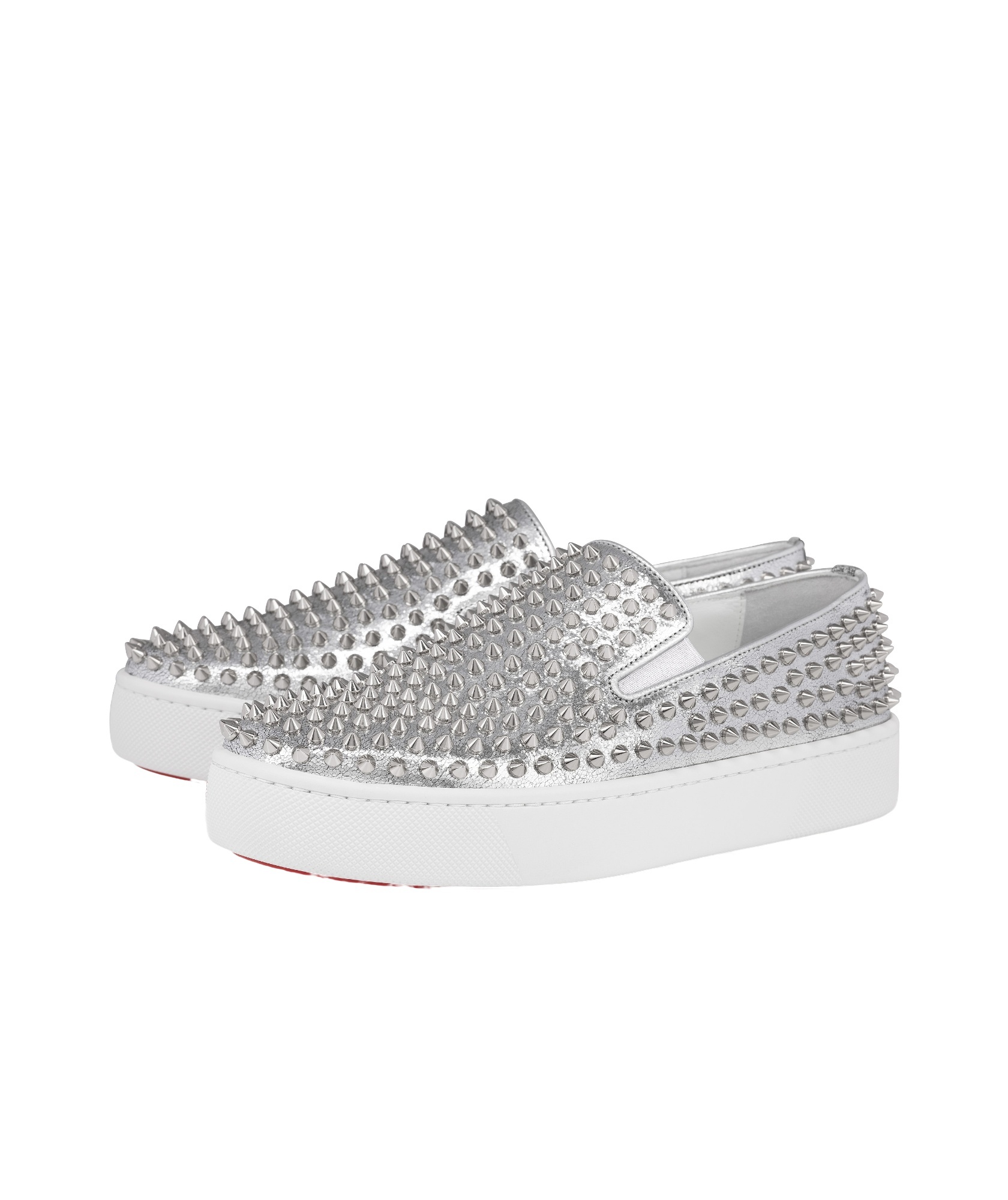 Christian Louboutin Spikeboat Leather Slip-on Sneakers In White