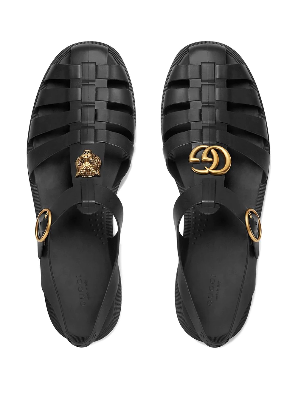 Gucci Black Sandals With Gg Logo Plaque In Rubber Man In Black