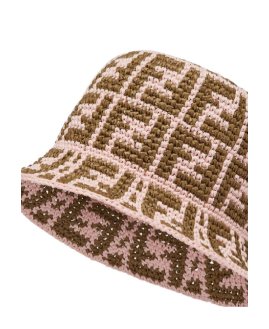 Fendi Ff Motif Crochet Bucket Hat In Brown