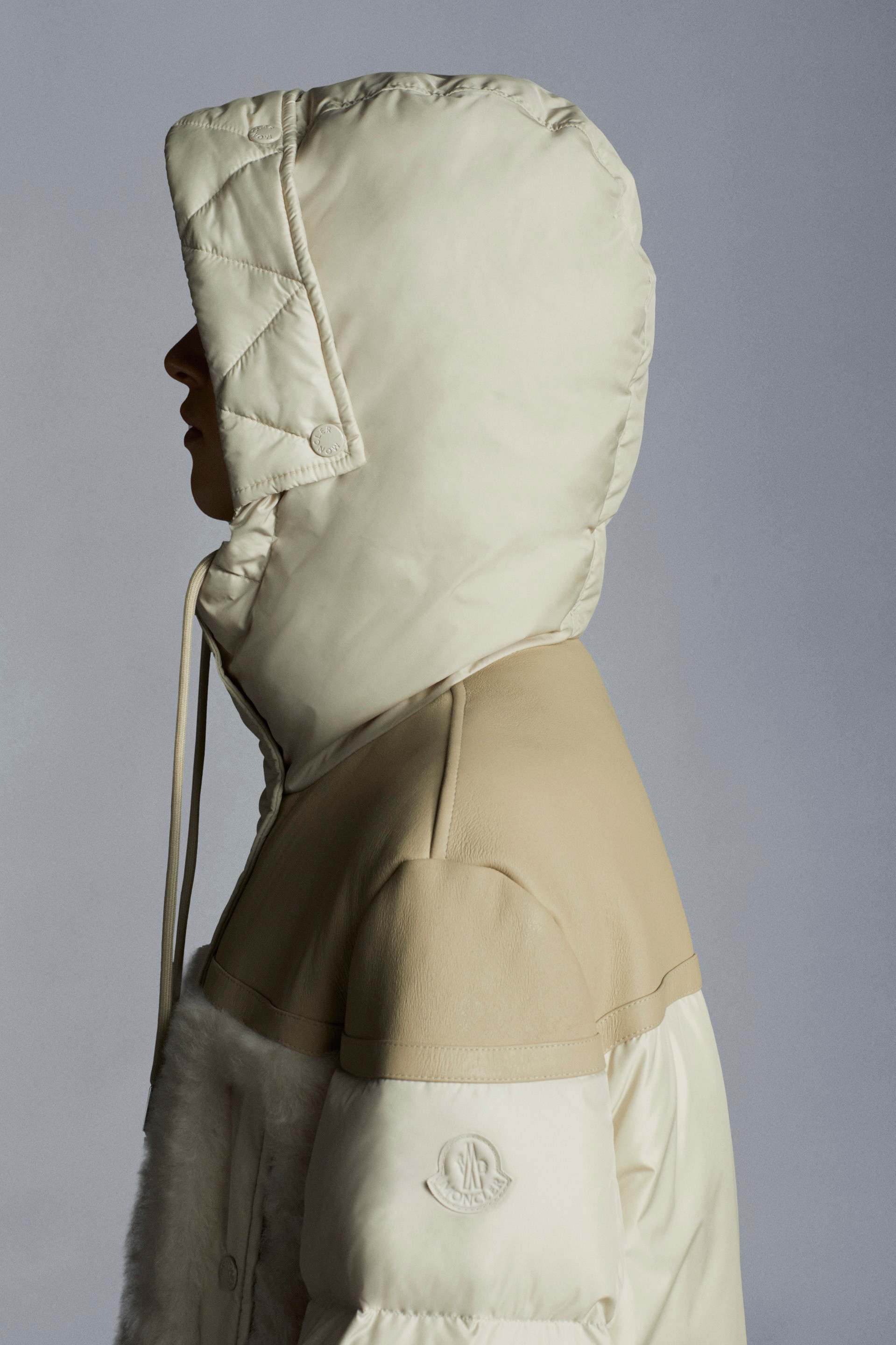 Moncler Logo Down Jacket In Nude