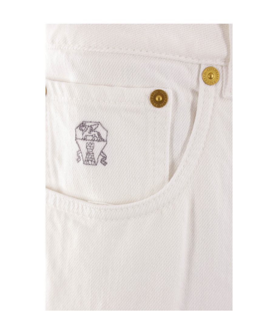 Brunello Cucinelli Logo-embroidered Tapered Cotton Jeans In White