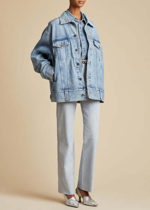 Shop Khaite Long-sleeved Denim Coat In Blue