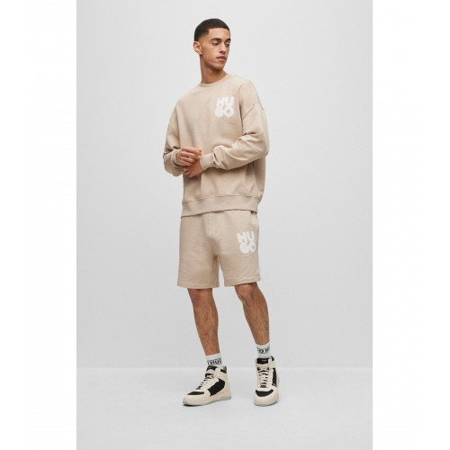 Hugo Boss Logo-print Stretch-cotton Sweatshirt In Nude
