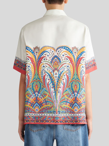 Etro Silk Shirt With Collared Neck And Print In White