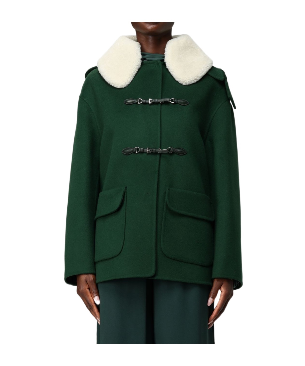 Ermanno Scervino Shearling-collar Hooded Coat In Green