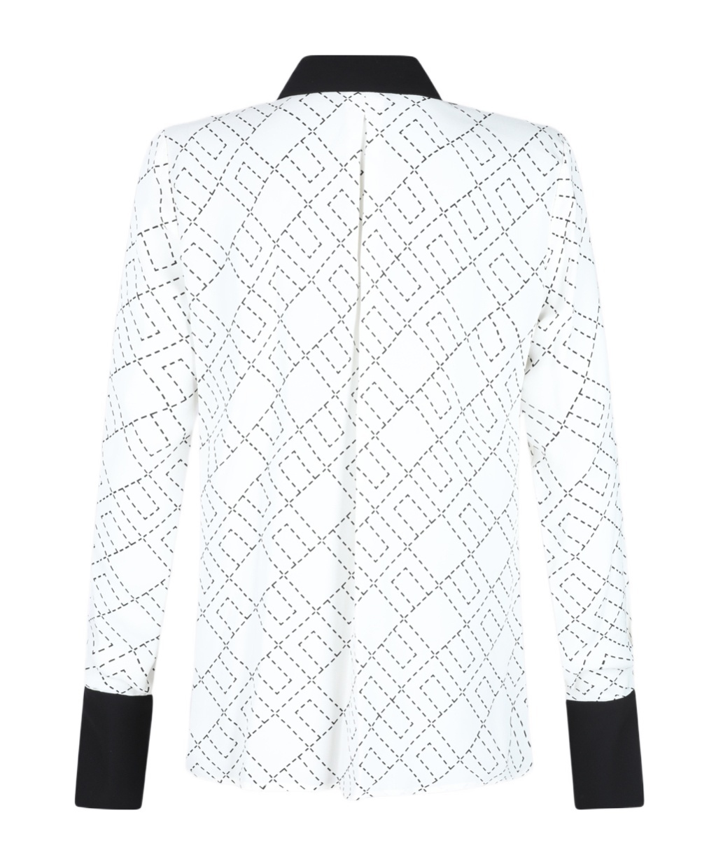 Elisabetta Franchi Casual Geometric Pattern Long Sleeve Top In White