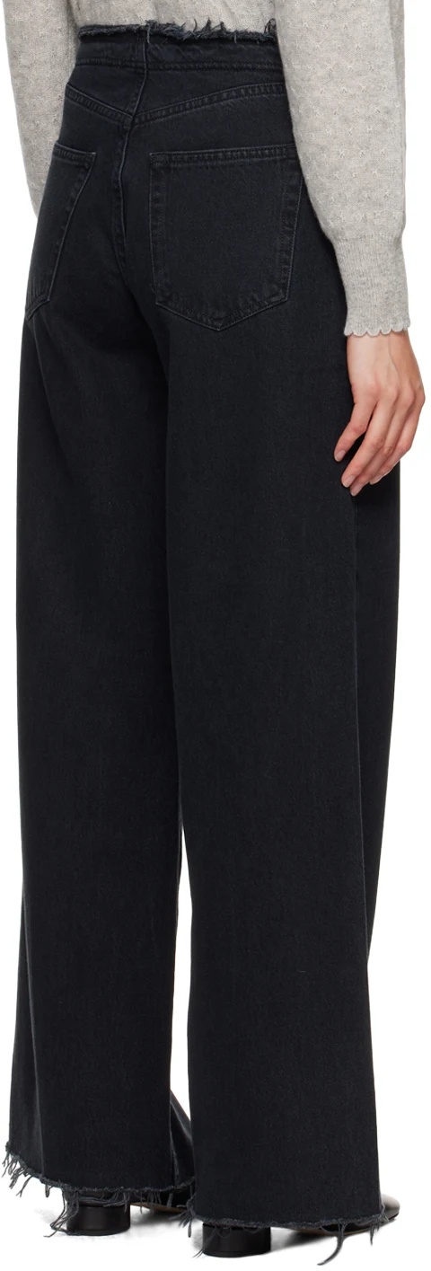 Frame Le Low Baggy Wide Leg Trimmed Jeans Pants In Black