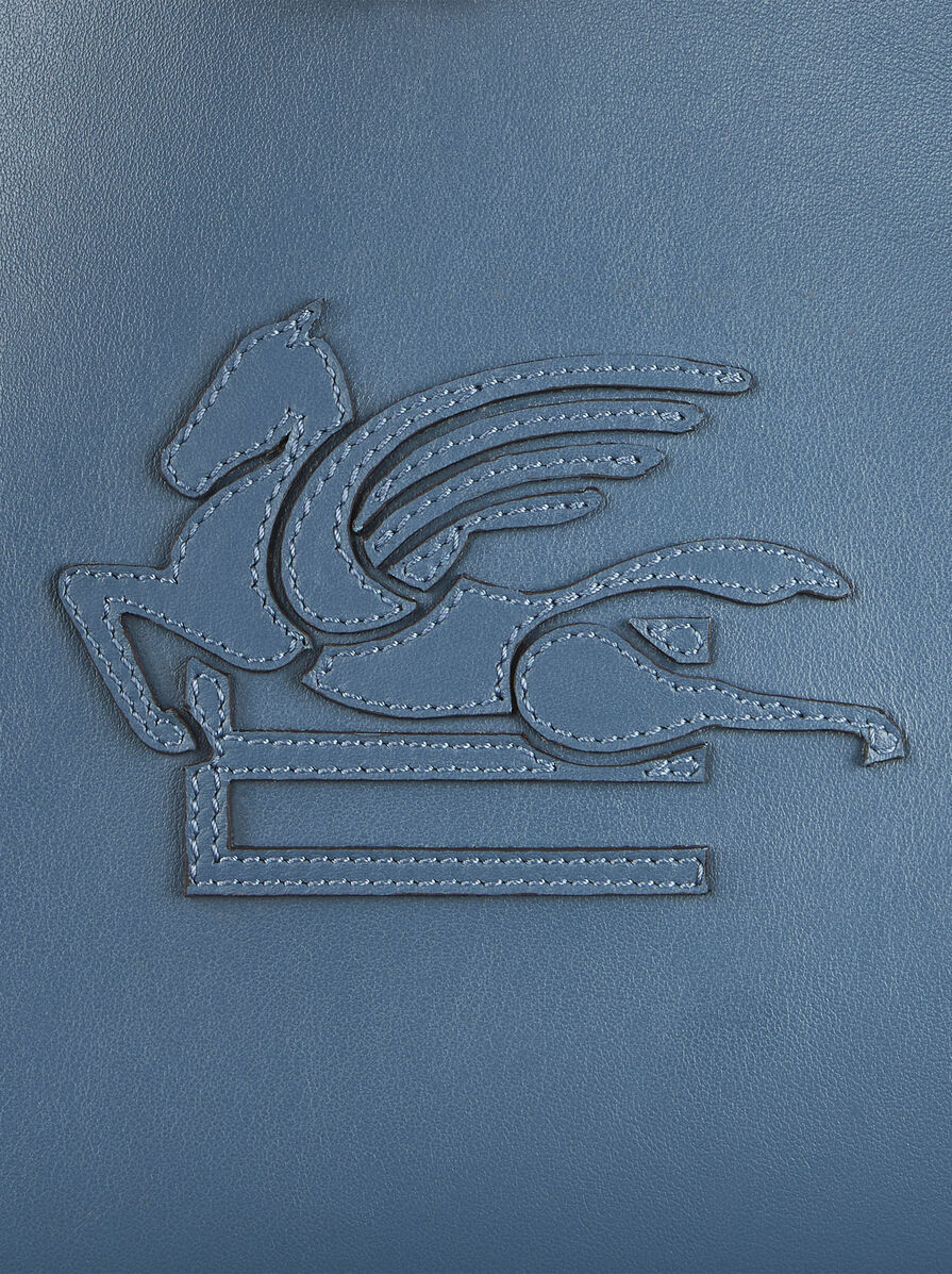 Etro Blue Calf Leather Shoulder Bag With Pegasus Emblem In Blue