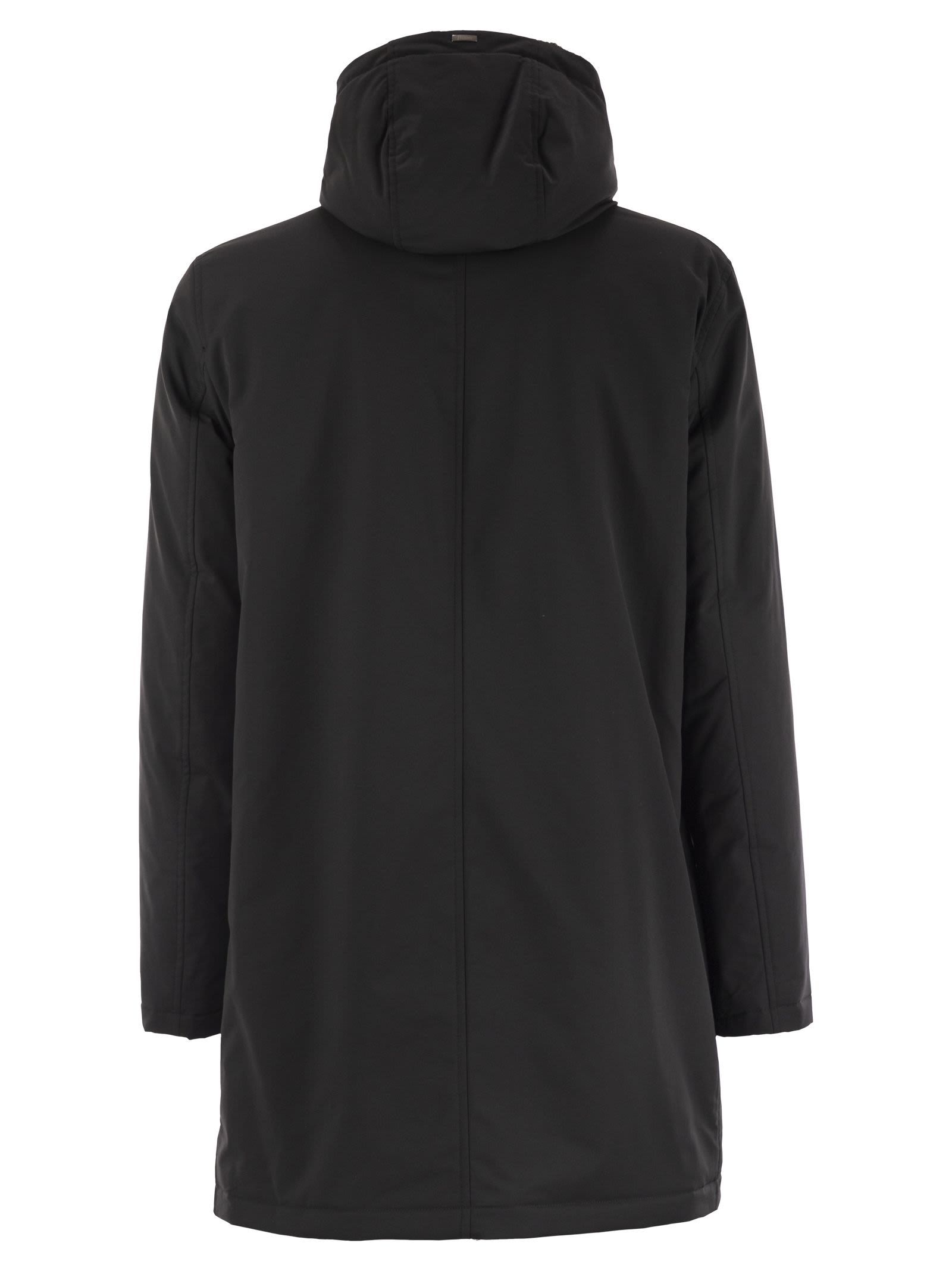 Herno Long Padded Coat With Knitted Collar Clothing In Black
