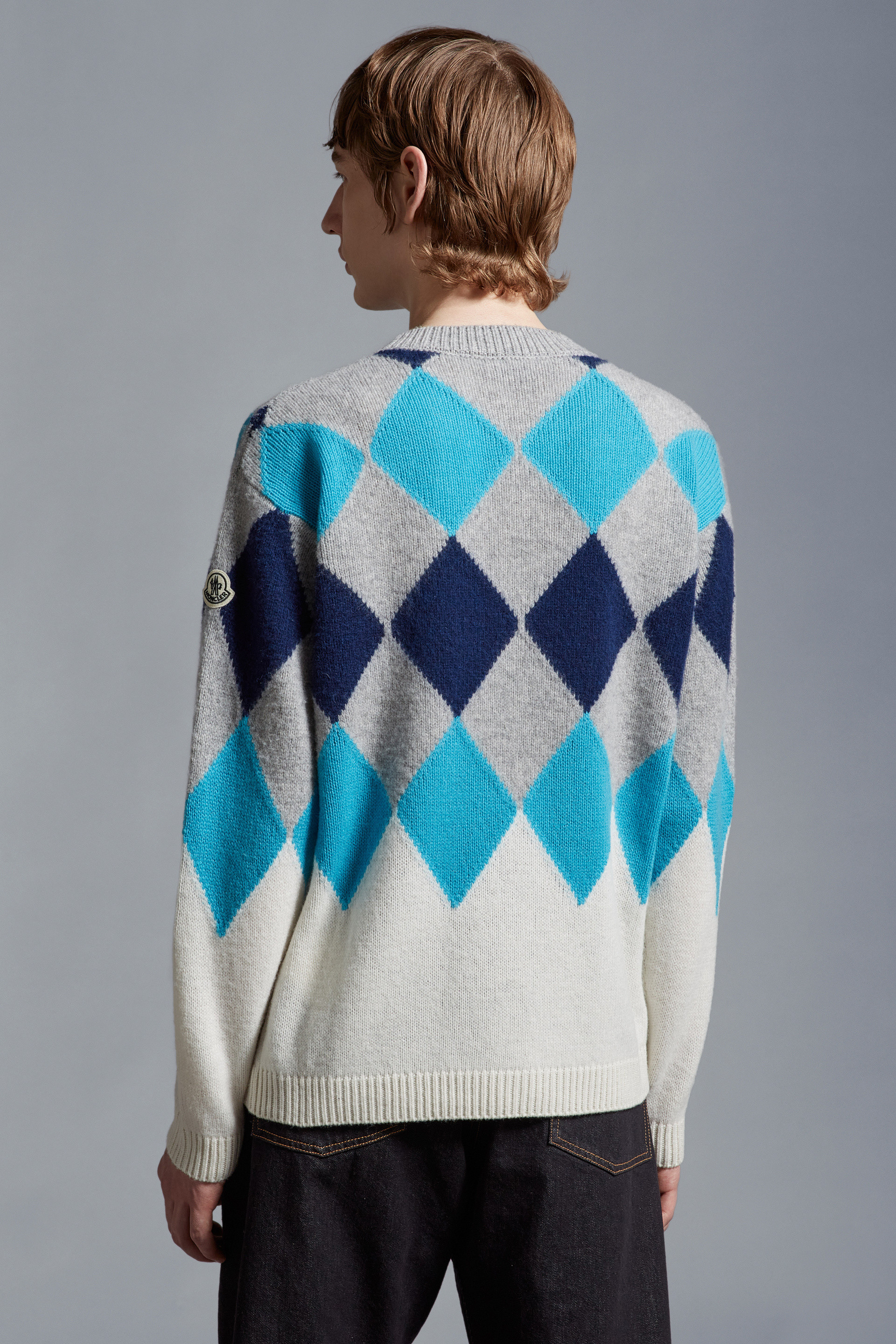 Shop Moncler Argyle Wool Cashmere Jumper In Multicolor