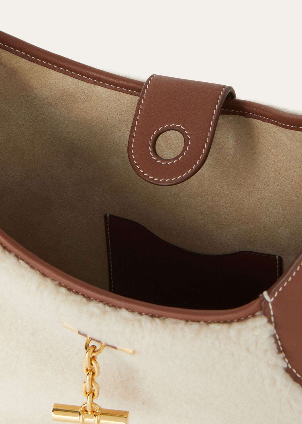Loro Piana Medium Bobbin Shearling Leather-trim Shoulder Bag In Neutral