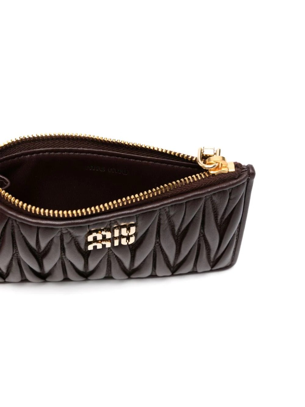 Miu Miu Matelassé Nappa Leather Pouch Wallet In Brown
