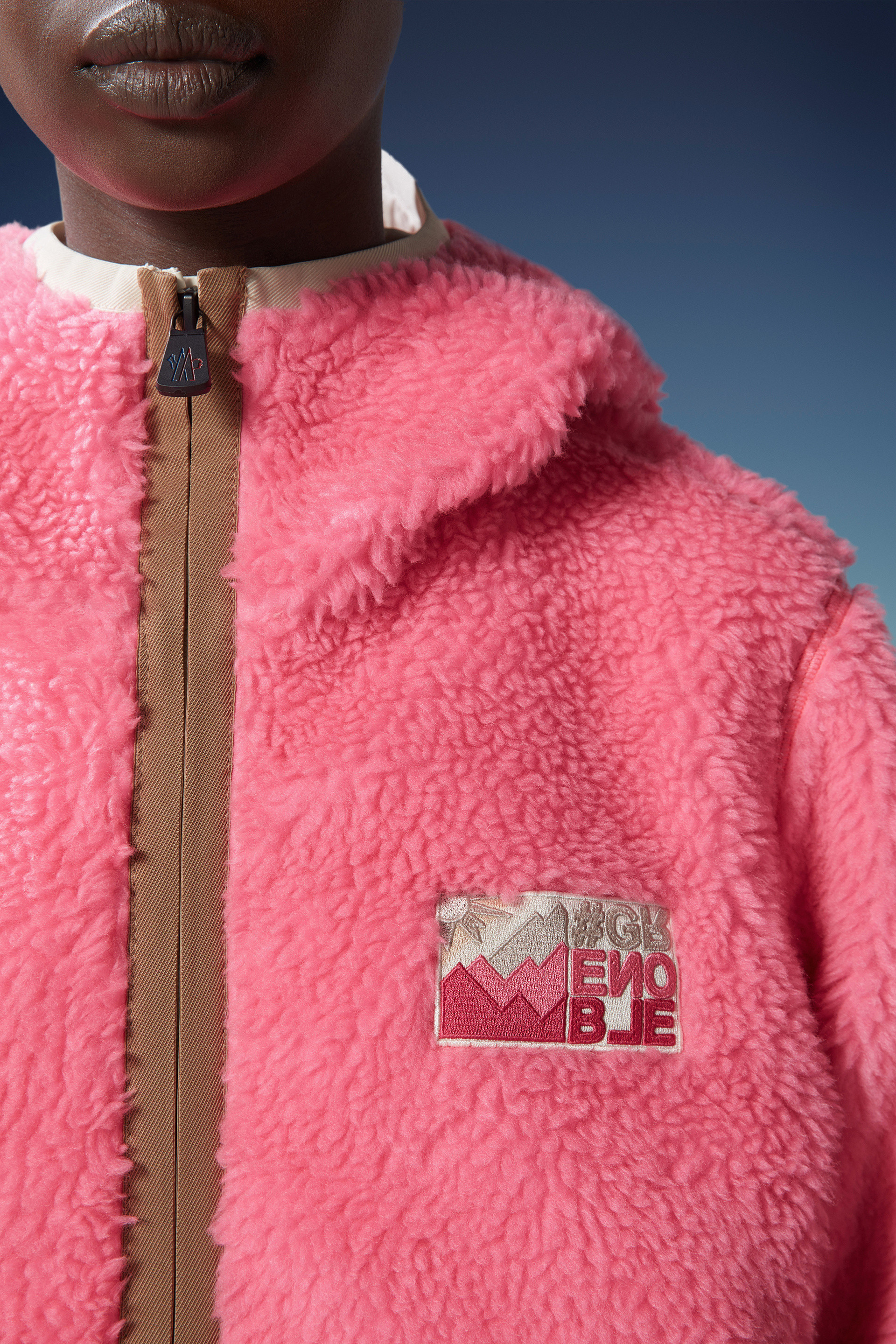 Shop Moncler Teddy Zip-up Hoodie In Pink