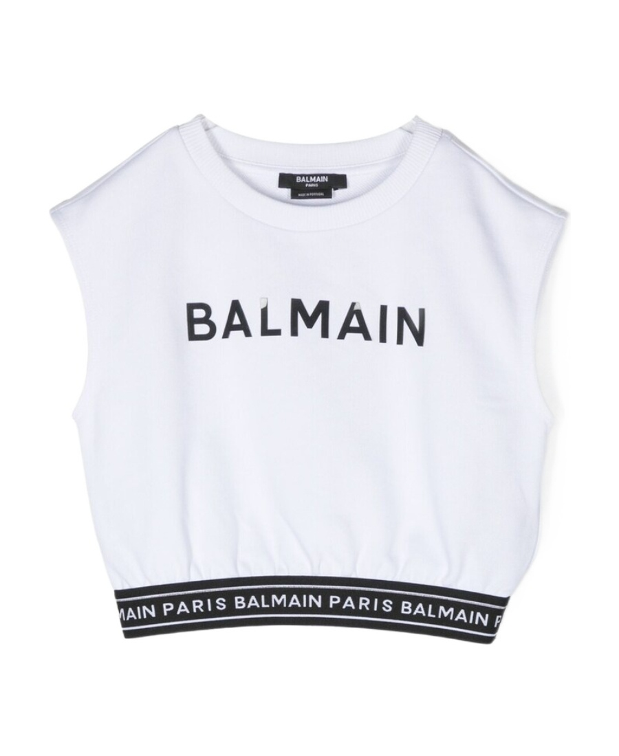 BALMAIN LOGO-PRINT COTTON TOP 