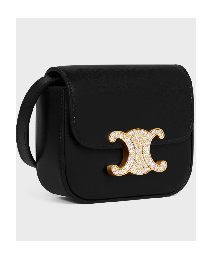 Celine Mini Triomphe With Strass Buckle Shoulder Bag In Black