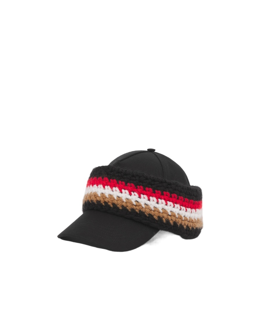 Burberry Baseball Cap With Knit Headband In Black