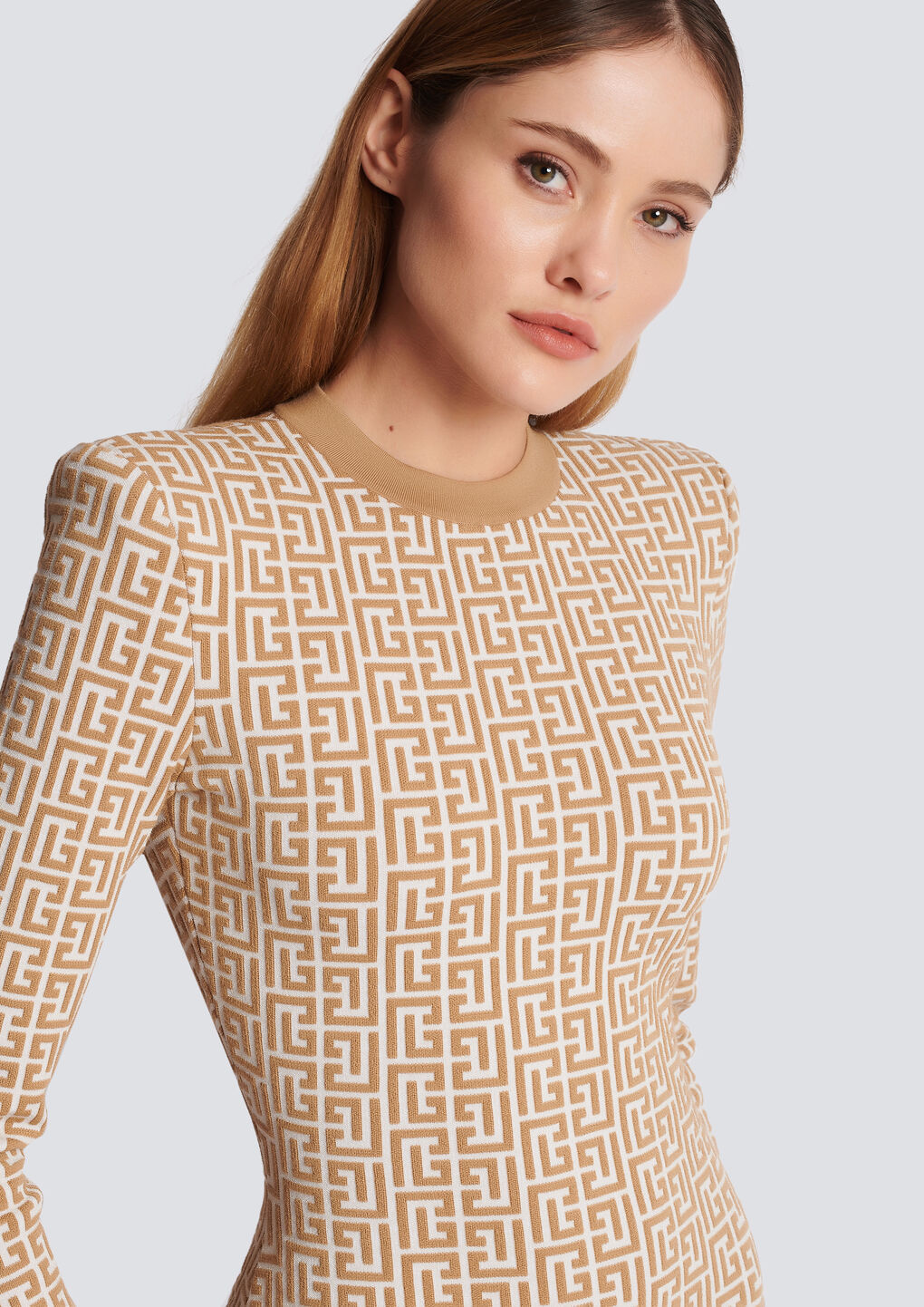 Balmain Labyrinth Monogram Long-sleeved Dress