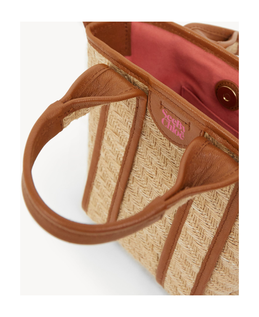 See By Chloé Leather-trimmed Jute Tote Bag In Nude