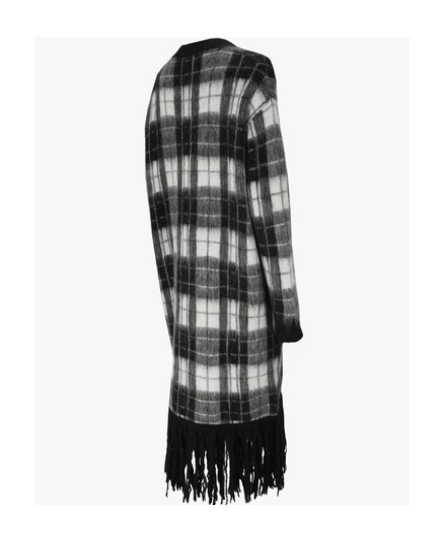 Red Valentino Zz Cardigan With Plaid Fringed Fringe In Black