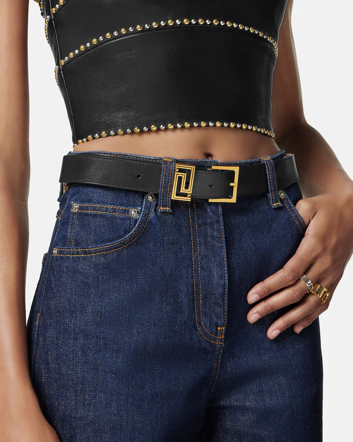 Versace Greca Goddess Leather Belt 3 Cm In Black