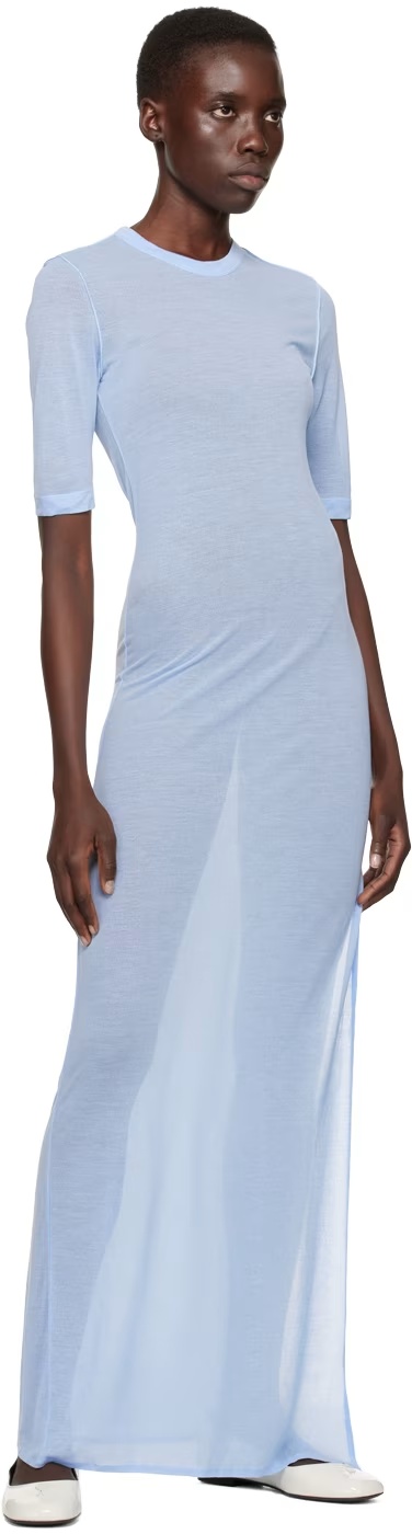 Ami Alexandre Mattiussi Ami Paris Crewneck Fine-knitted Sheer Maxi Dress In Blue