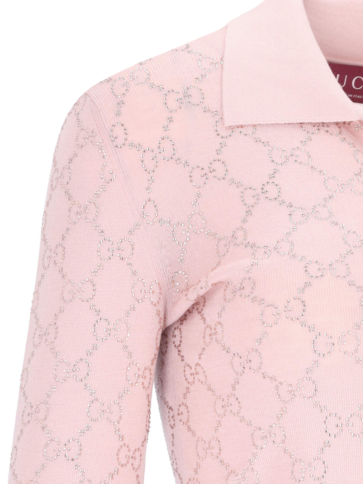 Gucci "gg Crystal" Knit Polo Shirt In Nude & Neutrals