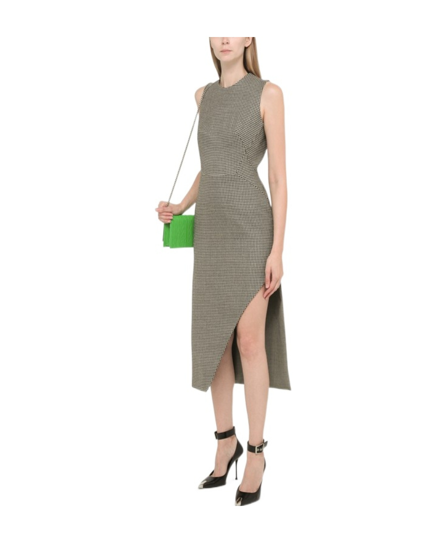 Alexander Mcqueen Houndstooth Asymmetric Midi Dress In Gray