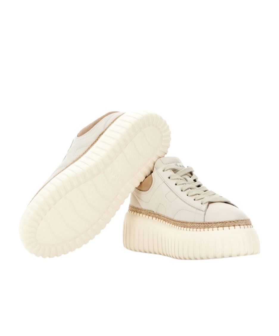 Hogan Ivory Brown Lace-up Sneakers With Textured Sole In Neutral