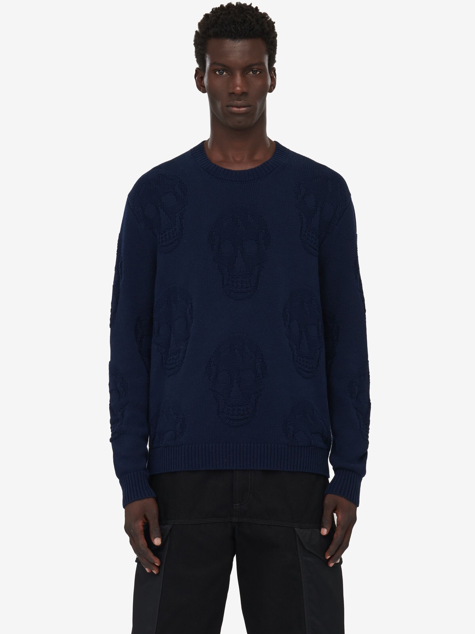 Alexander Mcqueen Round-neck Long-sleeved Sweater In Blue