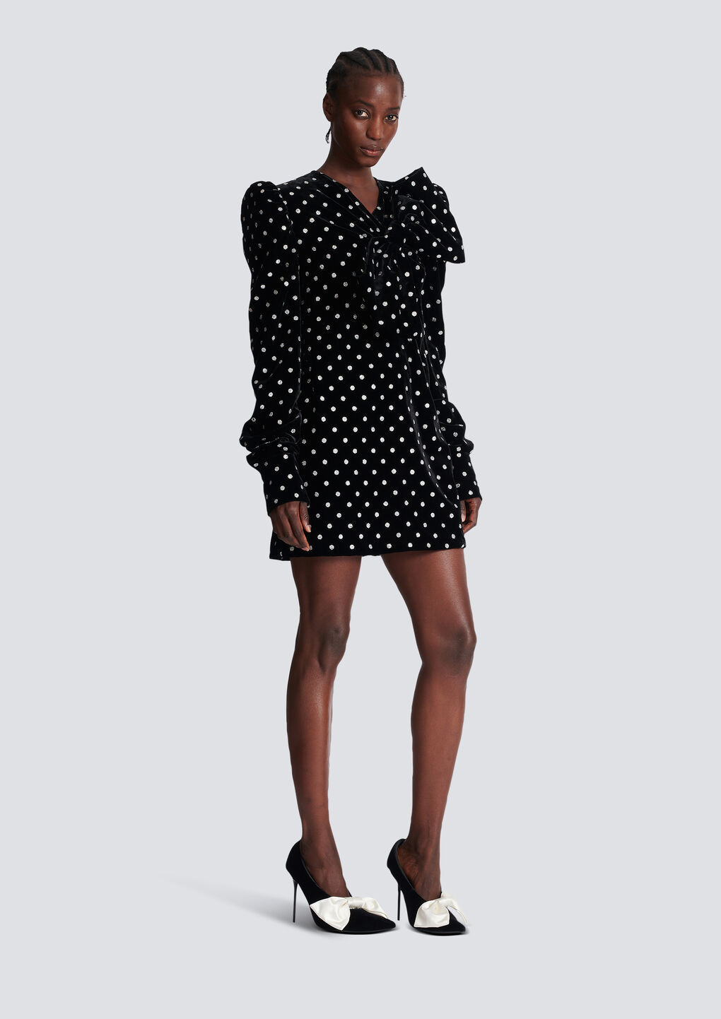 Shop Balmain Short Dress With A Large Bow And Glitter Polka Dots In Black
