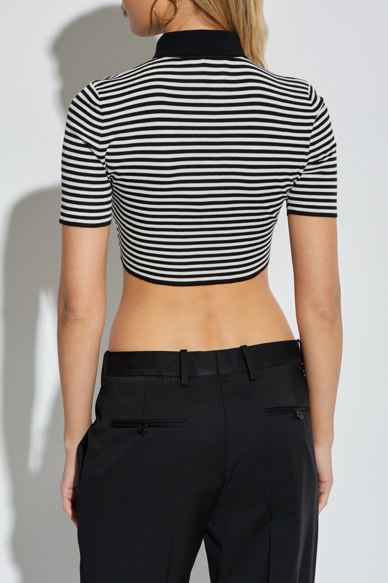 Dolce & Gabbana Women Striped Cropped Polo Shirt In Black