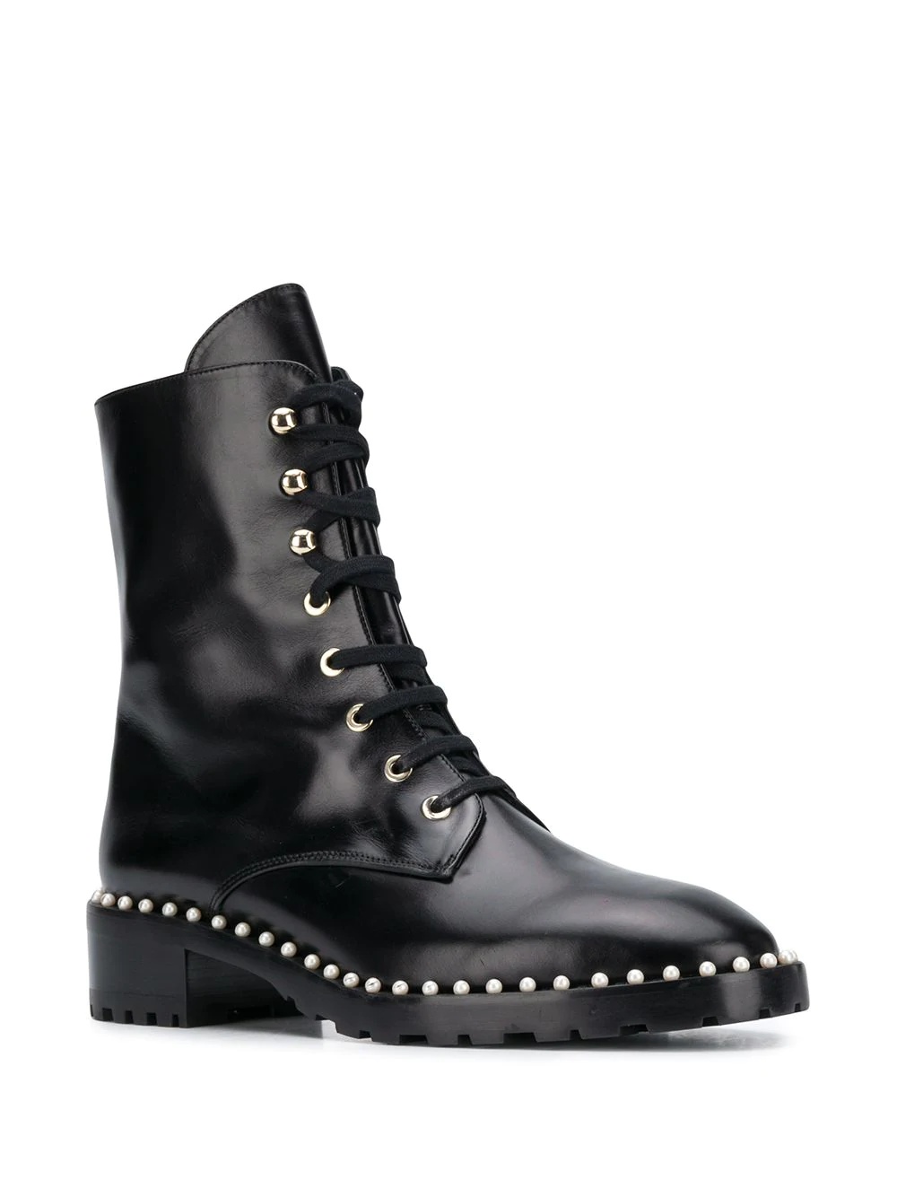Stuart Weitzman Reverie Leather Lace-up Booties In Black