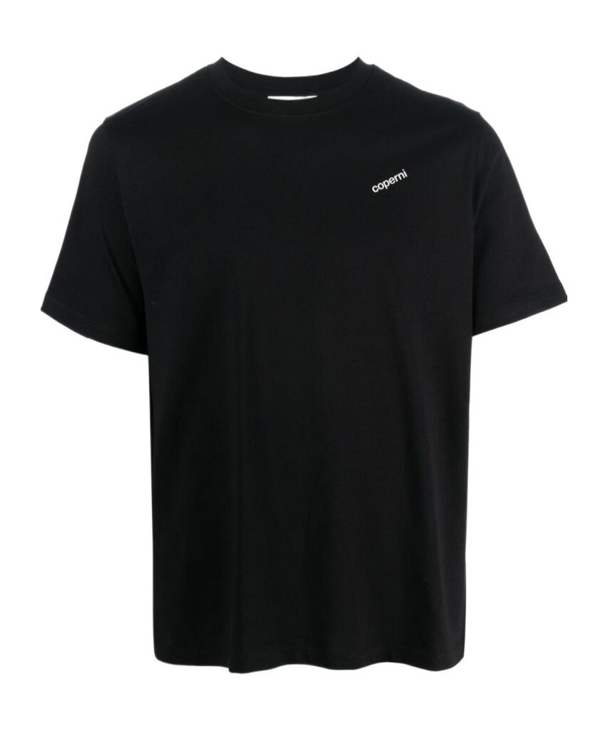 Coperni Black Crewneck T-shirt With Print On The Front In Cotton Man