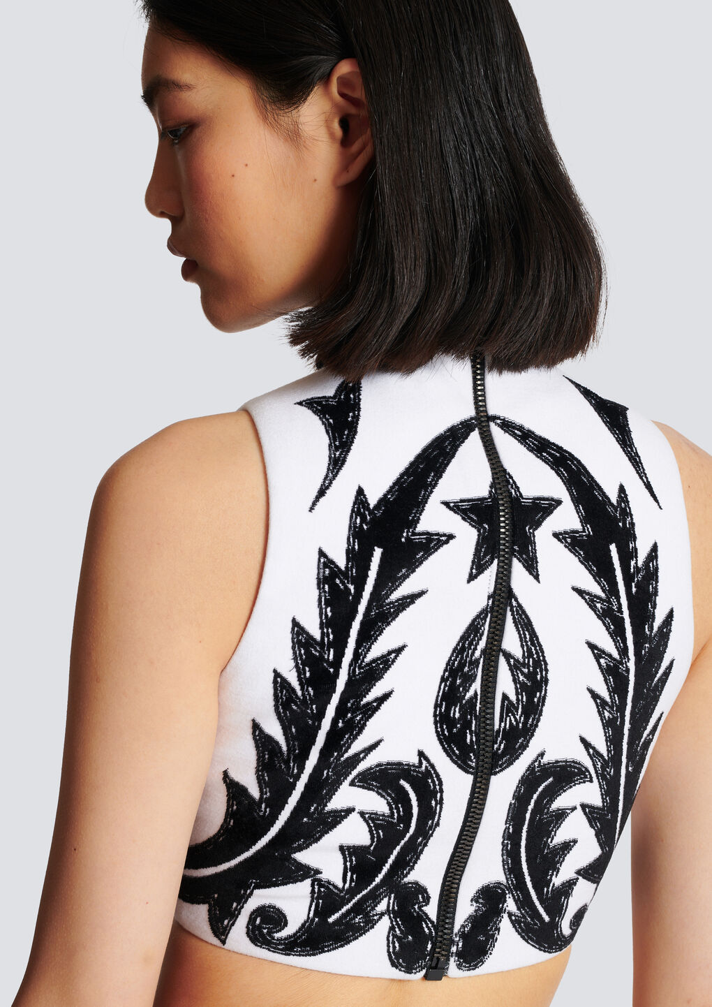Balmain Pb Baroque Crop Top In White
