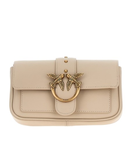 Shop Pinko Love One Pocket Chain Linked Crossbody Bag In Nude