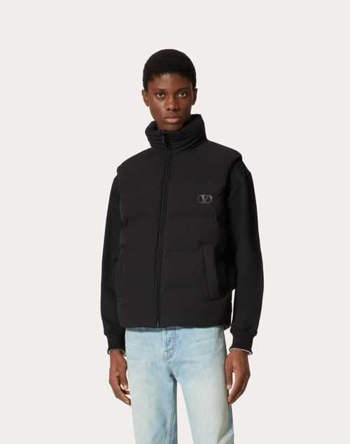 Valentino Matt Nylon Hooded Waistcoat With Vlogo Signature Patch In Black