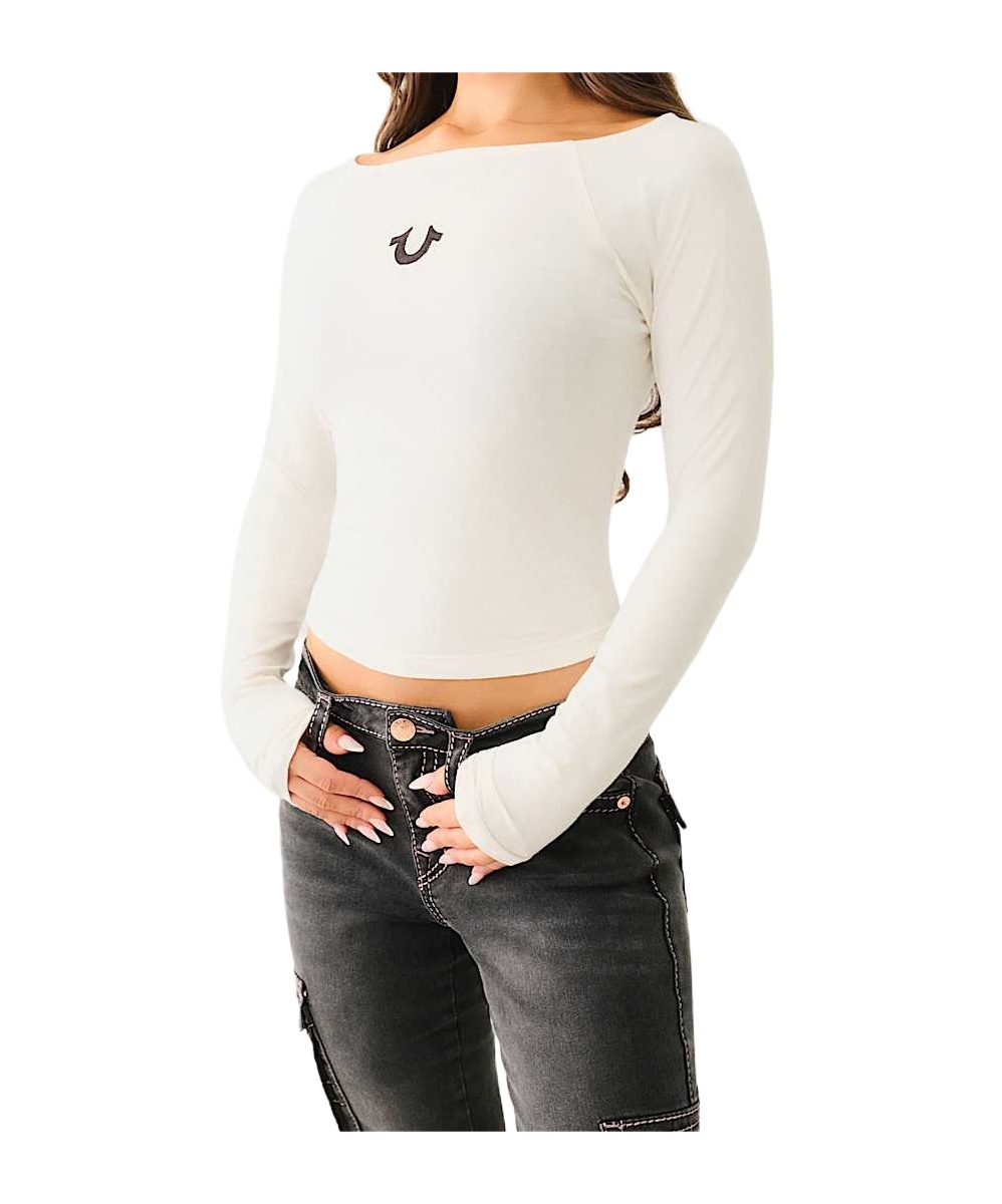 TRUE RELIGION HORSESHOE BOAT NECK LONG SLEEVE TEE 