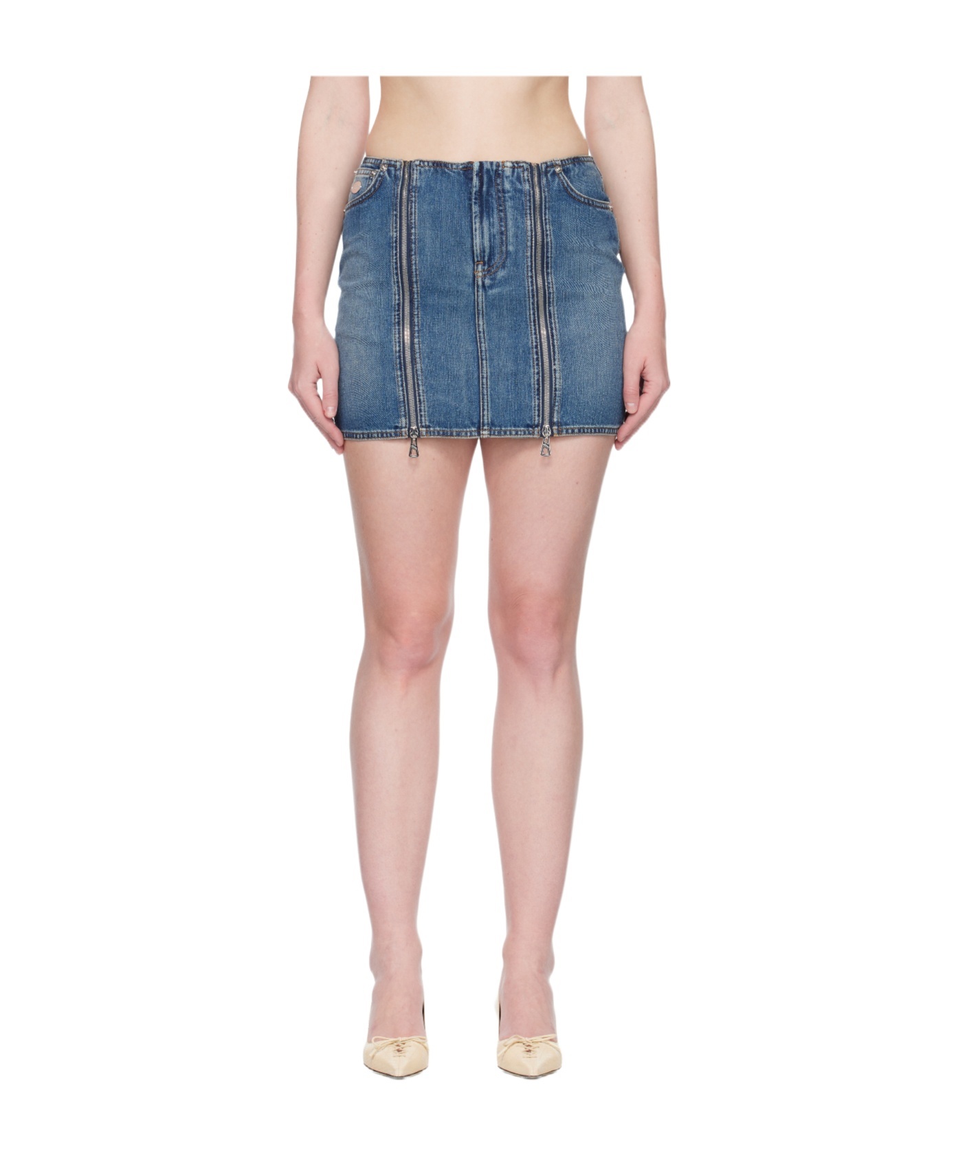 Jean Paul Gaultier Two-zip Detail Denim Mini Skirt In Multi