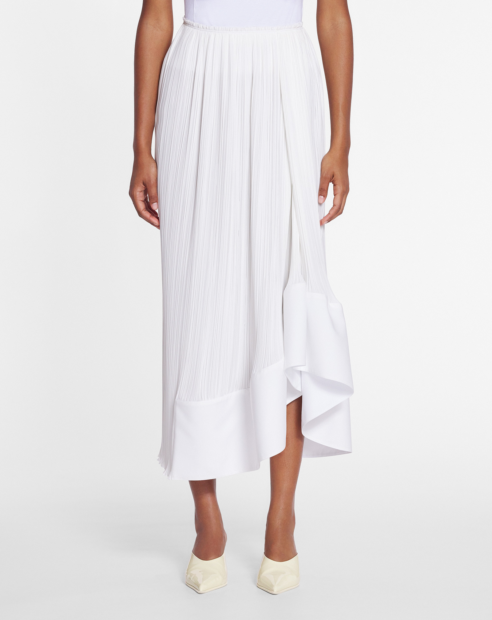 Lanvin Pleated High Waist Midi Skirt In White