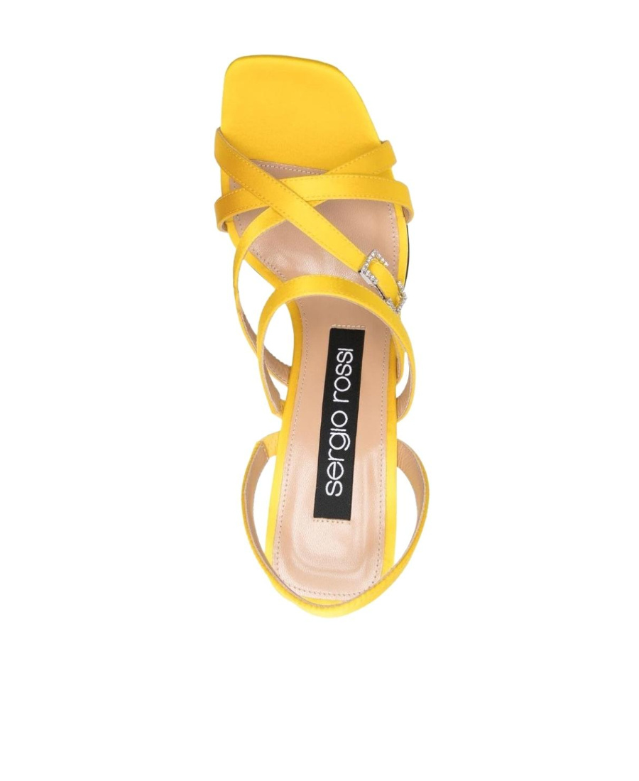 Sergio Rossi Women's Crepe Satin Leather Heeled Sandal | Size 36 | A95500mtez02120 In Yellow