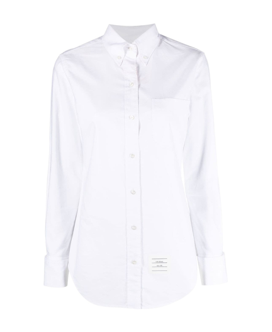 Thom Browne Logo-patch Buttoned Shirt In White