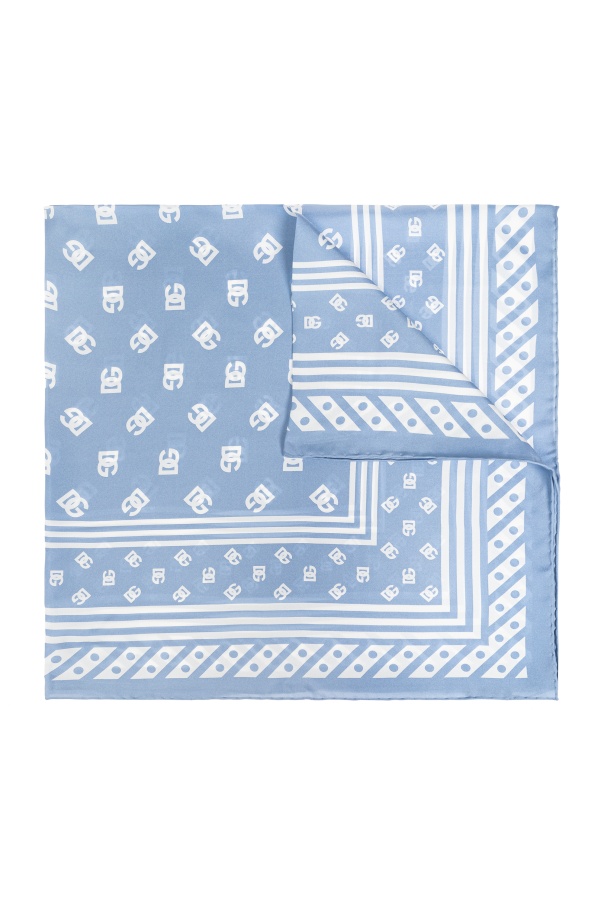 Dolce & Gabbana Silk Twill Foulard With All-over Dg Logo Print (90x90) In Blue