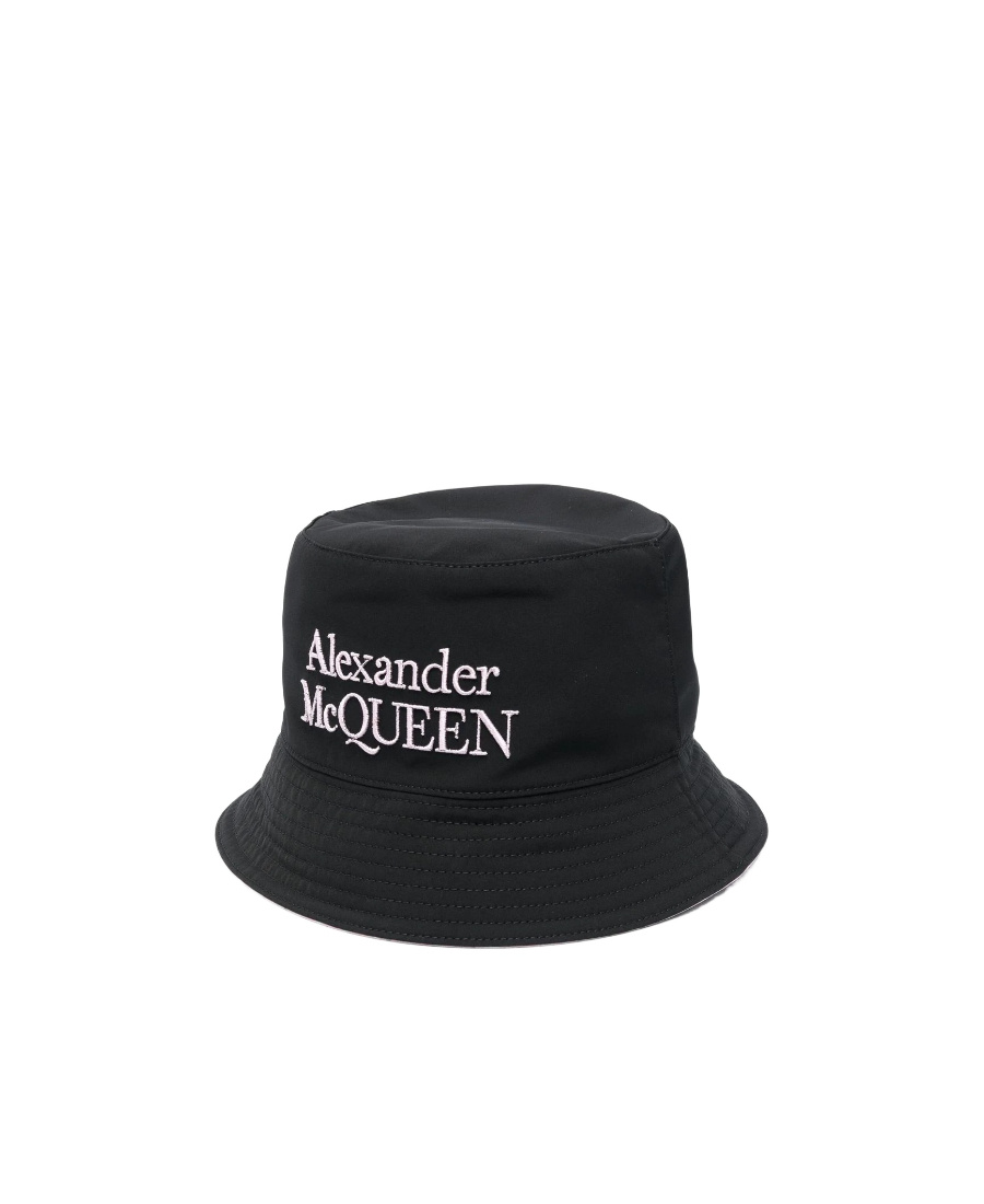 Alexander Mcqueen Black And White Reversible Bucket Hat With Logo Embroidery In Polyamide Man In Black